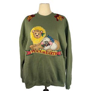 Lee Ugly Christmas Sweatshirt | Vintage "Peace on Earth" Lion & Lamb | Size XL